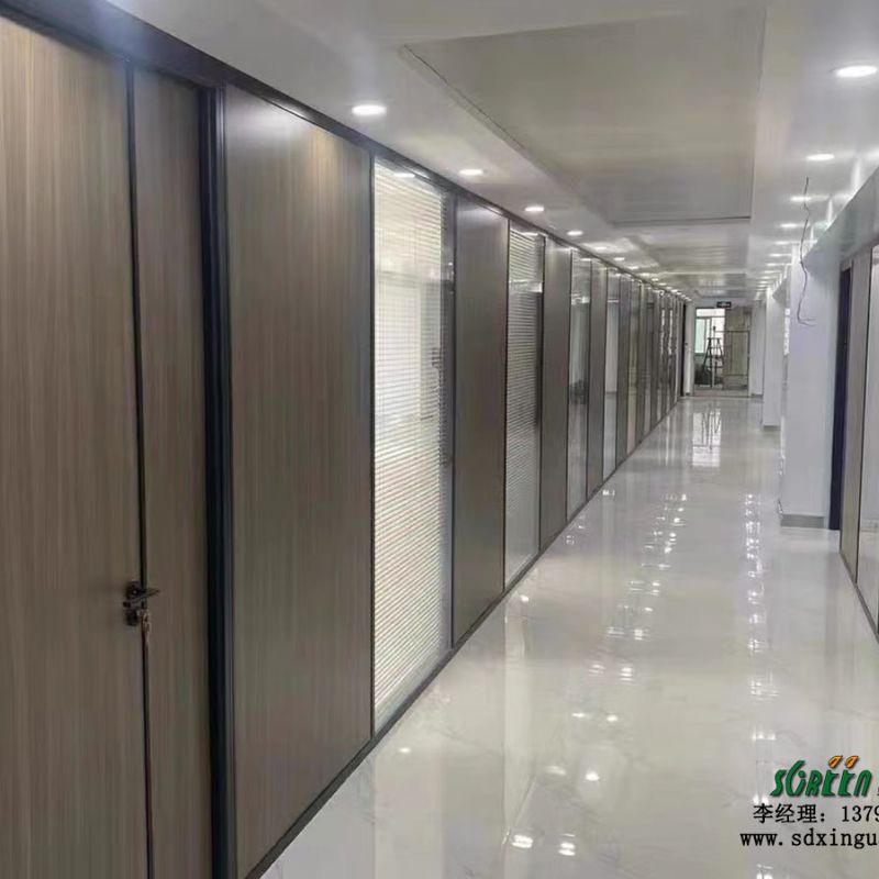 潍坊双玻内置百叶木饰面玻璃隔断