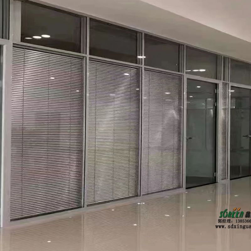 潍坊双玻百叶办公室玻璃隔断墙 中空钢化玻璃铝合金屏风隔音高隔断